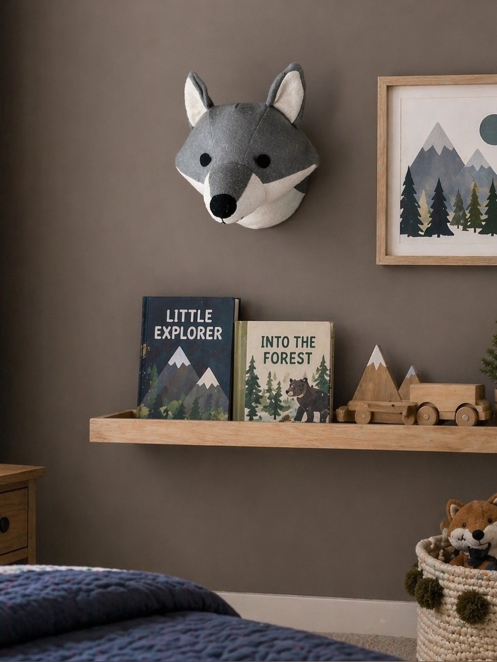 Gray Plush Fox Wall Mount - Woodland Nursery Decor